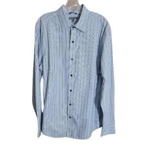 Gap premium button down long sleeve blue white stripe men dress shirt size large
